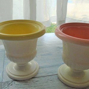 Pair of Uranium vaseline glass urns milk glass Macbeth-Evens
